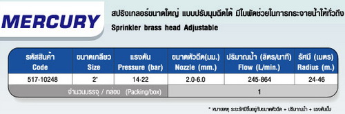 ตาราง MERCURY หัวสปริงเกลอร์ขนาดใหญ่ 